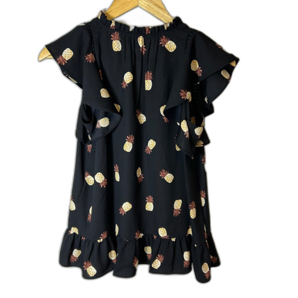 Kate Spade NY Black Yellow Pineapple Print V-Neck Ruffle Hem Blouse Size XXS - Picture 7 of 13